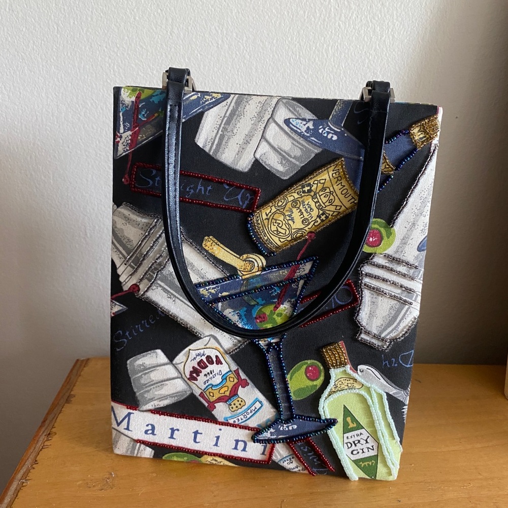 Beaded Black Martini Tote Bag